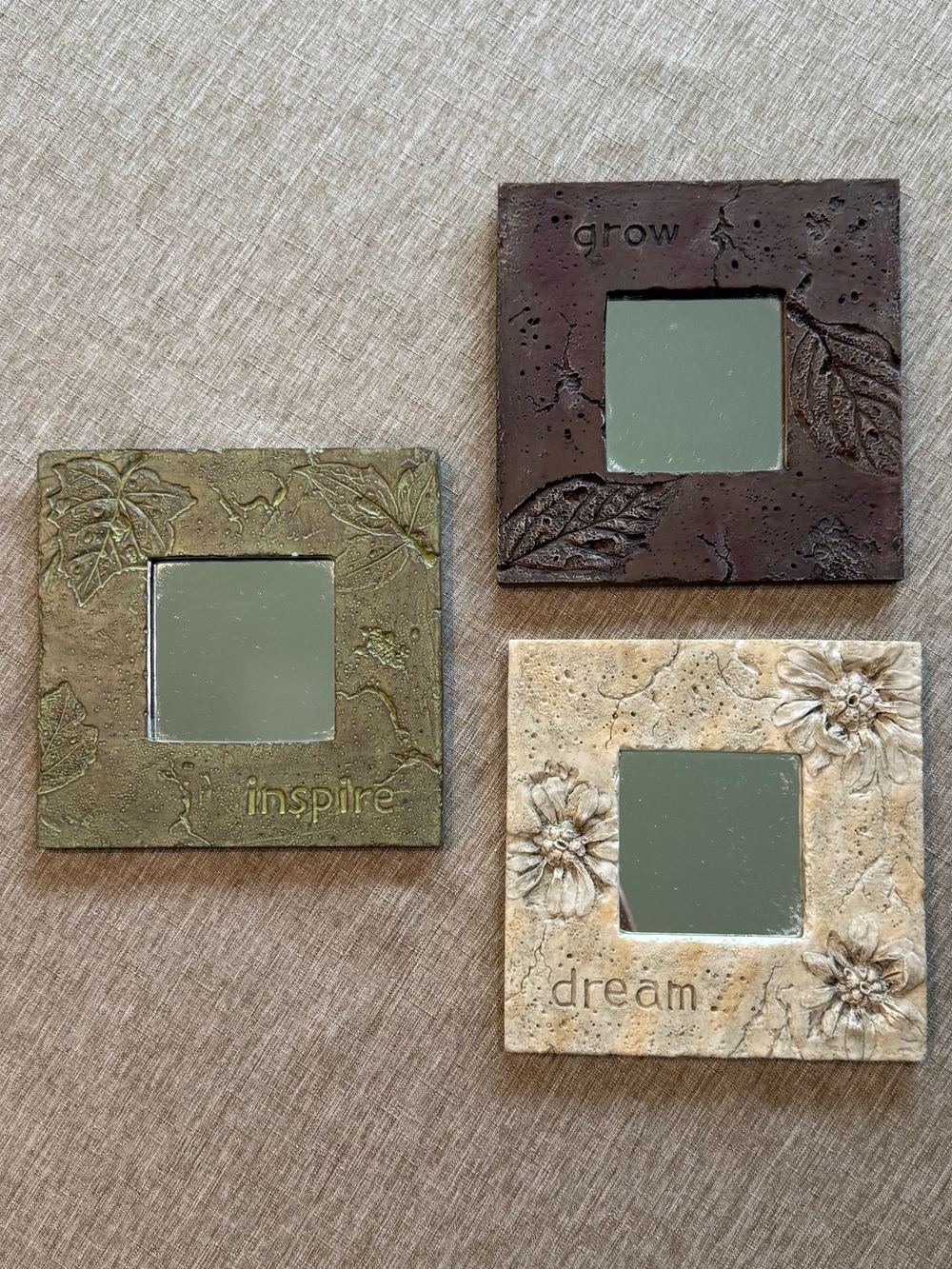 Decorative Square Wall Mirrors - Green, Brown, Cream